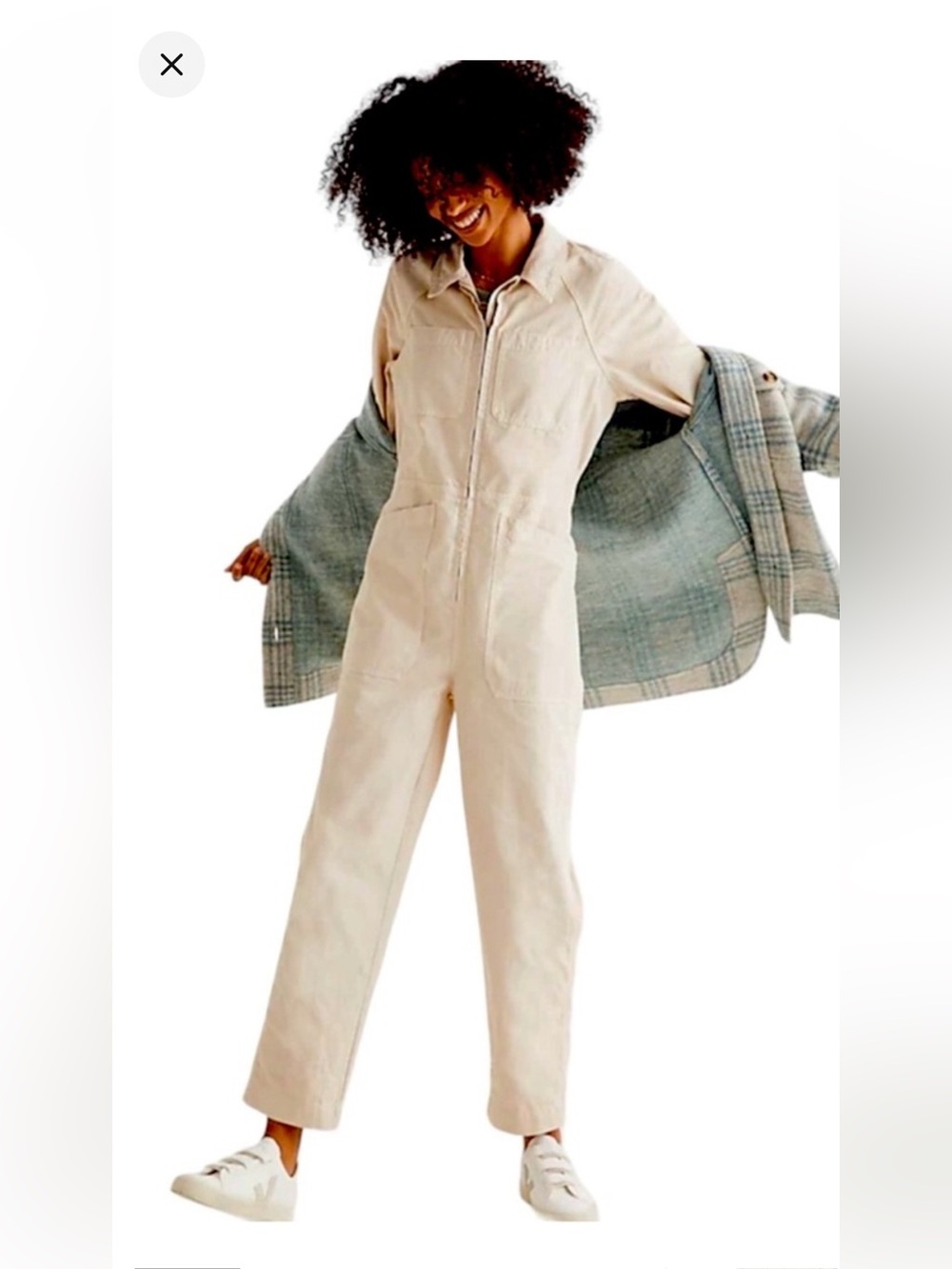 Madewell long sleeve zip up cotton jumpsuit size large